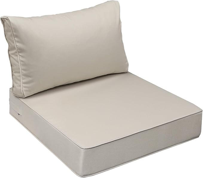 AAAAAcessories Outdoor Seat Cushions for Chairs, Fade-Resistant, Waterproof Patio Furniture Replacement Cushions, 25.5" x 25.5" x 5" + 25.5" x 13.5", Beige