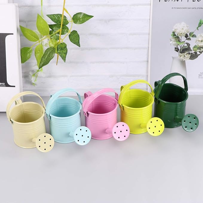 Hemoton Metal Watering Can, 5pcs Simple Kids Watering Can, Children Garden Watering Bucket Iron Watering Tin Can Sprinkling Kettle for Garden Plants Flower 5.9x2.95x2.95 in (Mixed Color)