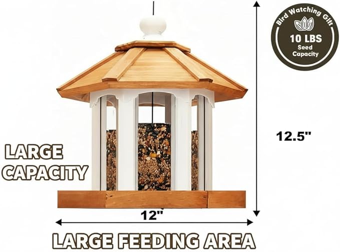 2026 Large Gazebo Bird Feeders for Outside Clearance - Bird Feeder Kit for Adults to Build- Hanging Birdfeeder for Outdoor-Rust Proof Mesh-Cedar Wood Longtime Lasting-(6 Lbs Capacity)