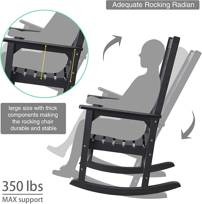 Oversized Rocking Chair, Outdoor Rocking Chair for Adults, All Weather Resistant Porch Rocker for Lawn Garden, 350lbs Weight Capacity
