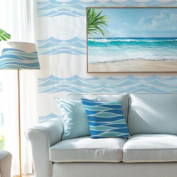 MAYJOYDIY 3pcs Waves Stencil Template 11.7×8.3inch Large Sea Ocean Wave Stencil with Paint Brush Reusable Summer Beach Wave Drawing Templates for Furniture Canvas Home Decor DIY Crafts