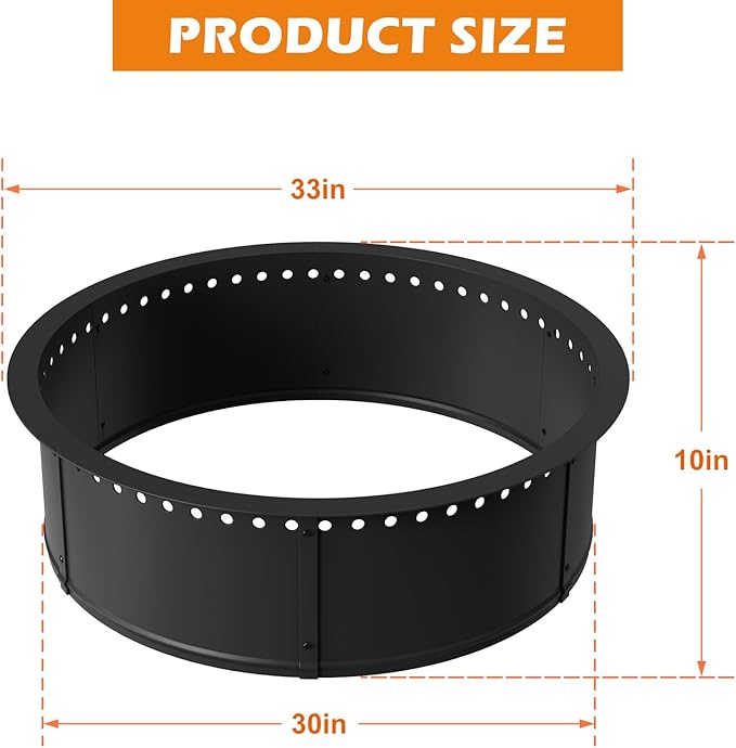 mapleway Smokeless Fire Pit Ring, 30inch Large Round Portable Metal Firepit Accessories for Outside Wood Burning Patio Camping Bonfire Campfire