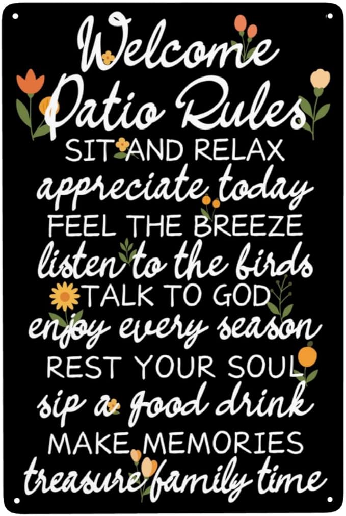Welcome Patio Rules Vintage Metal Tin Sign Retro Rustproof Funny Art Wall Decor Gift for Home Patio 8x12 Inch
