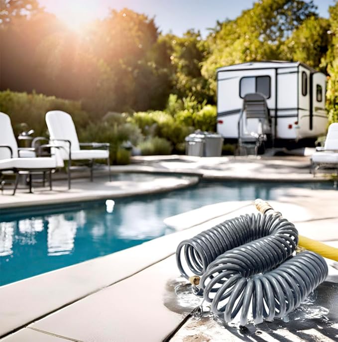 SANFU PU Recoil Garden Water Hose 3/8"ID(9.5 x 12.7mm) x 50ft Premium with 3/4"Inch Brass Fittings Retractable, Outdoor Patio Hose Marine&Boat, Gray(50')