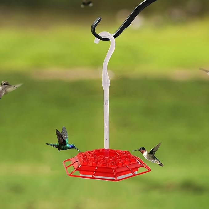Hummingbird Feeders for Outdoors Hanging, 10 oz Wild Bird Feeder with 30 Feeding Ports,Sherem Hummingbird Feeder and Built-in Ant Moat, Easy to Clean and Refill (Red)