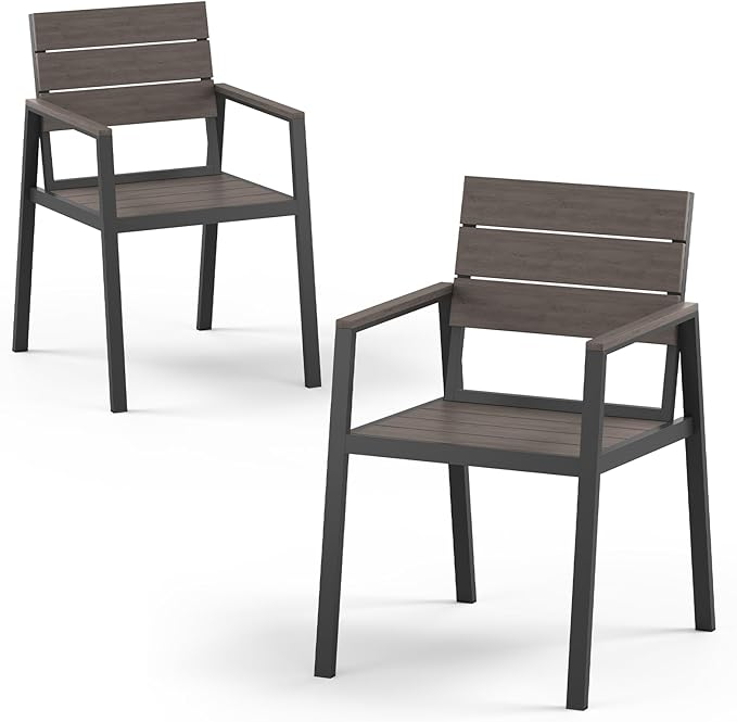 Outdoor Patio Dining Chairs Set of 2, 350LBS Capacity Aluminum Patio Dining Chairs with Armrests, Weather-Resistant for Lawn, Garden, Yard, Poolside and Indoor Use (Charcoal)