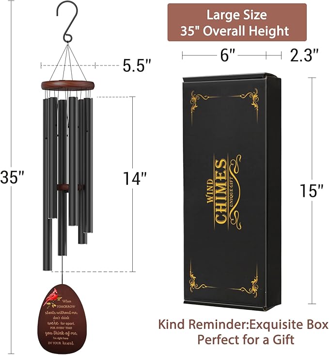 Memorial Wind Chimes for Outside, Sympathy Cardinal Wind Chimes for Loss of Loved One,in Memory of a Loved One Like Mother & Father,Cardinal & Sympathy Gifts Basket for Bereavement,Condolence,Funeral