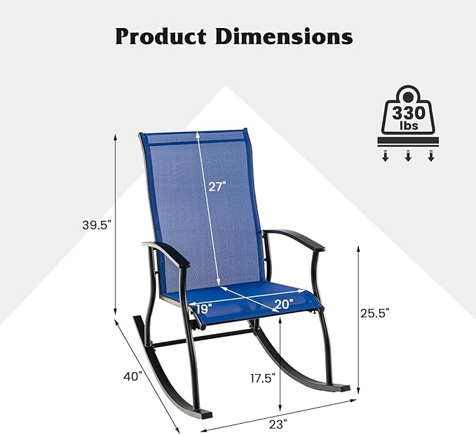 Giantex Outdoor Rocking Chair Set of 4 - Patio Rocking Chairs w/Breathable Backrest, Sturdy Metal Frame & Safe Ergonomic Design, Smooth Armrest, Cozy Fabric Rocker for Backyard, Poolside, 330 lbs