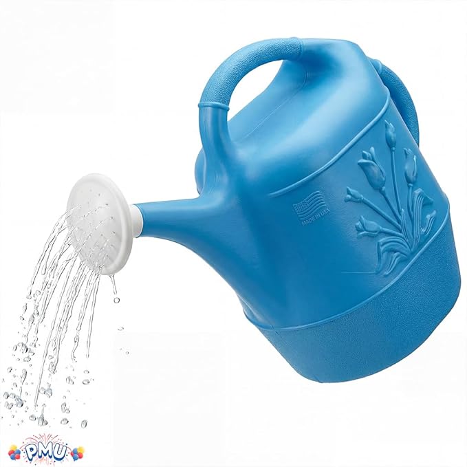 PMU 2 Gallon Watering Can - Garden Watering Can for Indoor & Outdoor Plants - Plastic Water Can with Detachable Sprinkler Head - Large Water Pot, Made in USA - Blue Pkg/1