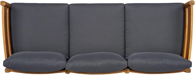 Christopher Knight Home Kavets 76.25'' W Outdoor 3 Seater Sofa with 5" Cushion, Acacia Wood Patio Sofa, Modern Slat Panel Bench, Spacious Seating Couch for Backyard Garden Porch, Light Teak+Dark Gray