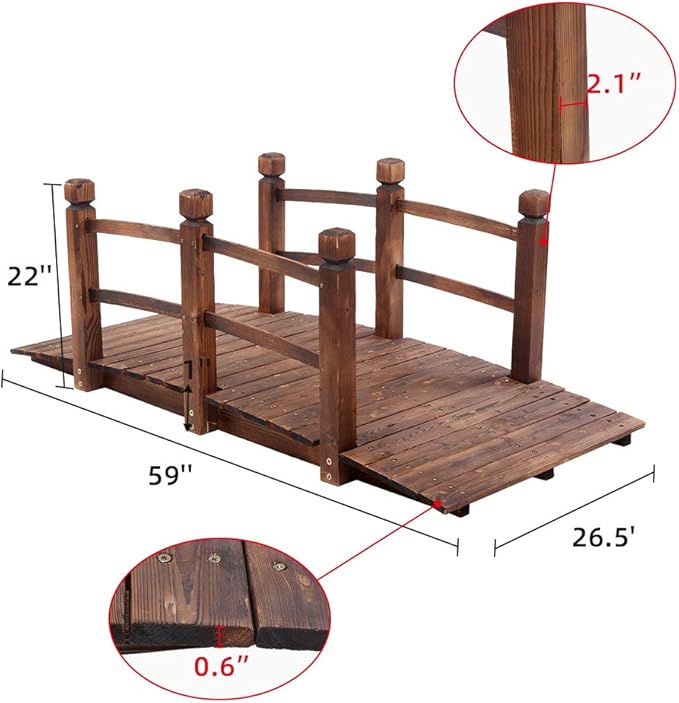 Ochine Wooden Garden Bridge Outdoor Arc Footbridge with Railings Decorative Backyard Bridge Arch Footbridge Decorative Pond Landscaping for Lawn Patio Courtyard (Ship from USA)