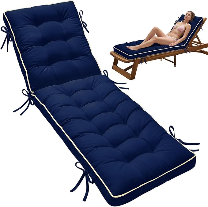 72x21 Inch Folding Chaise Lounge Cushion Quick Dry - Outdoor Sun Lounger Seat Pad with Shredded Foam for Patio Furniture, Deck Chairs, Poolside (Blue, 72 INCH × 21 INCH)