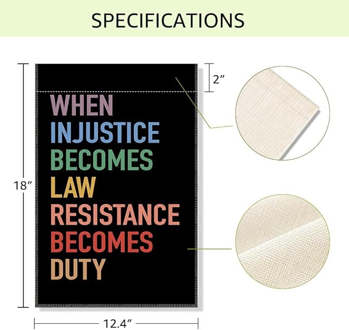 RZHV When Injustice Becomes Law Resistance Becomes Duty Double-Sided Garden Flag for Outdoor House Yard Sign Garden Decor Parade, Social Justice Equality Yard Sign, Feminist Gifts for Friend BFF
