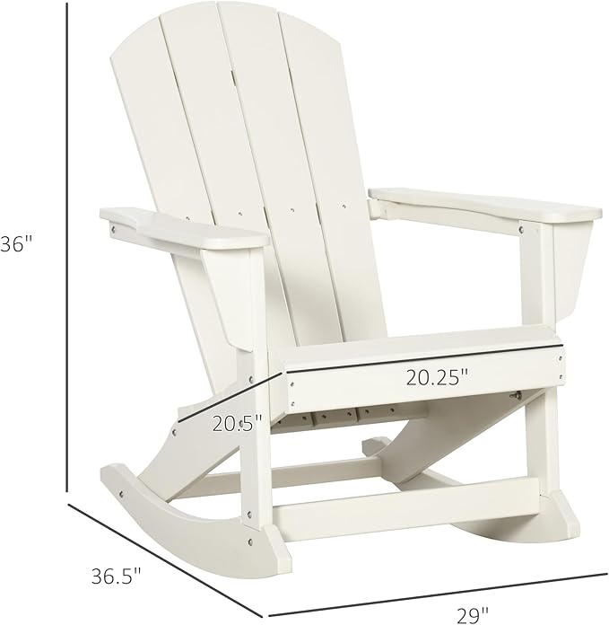 Outsunny Adirondack Rocking Chair, All Weather HDPE Porch Rocker, Rocking Fire Pit Chair for Patio, Garden, Lawn, White