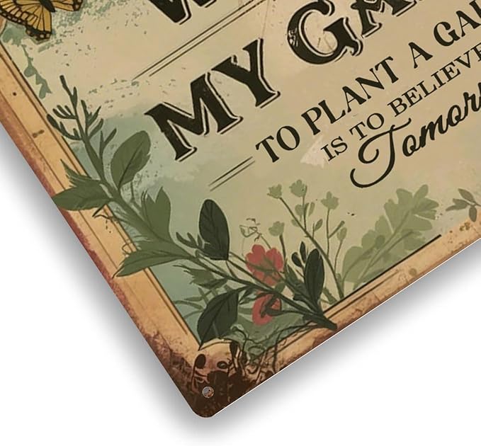 Garden Signs Vintage Metal Sign - Welcome to My Garden - Retro Gardening Signs for Outside Home Gardening Greenhouse Yard Outdoor Decor 8x12 Inch