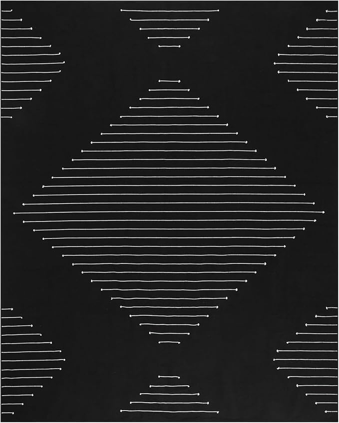 LIVEBOX Boho Black Area Rug 8 x 10 for Living Room, Bedroom Washable Moroccan Cotton Rugs, Large Carpet Thin Indoor Floor Rug for Dining Room, Home Office