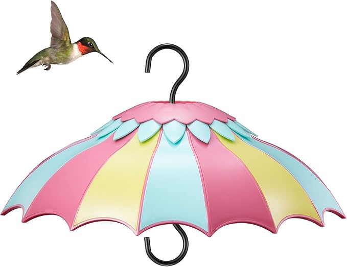 Bird Feeder Cover,Hanging Baffle for Bird Feeder Pole with 3 Steel Hooks Dome Weather Guard Bright Colors Attract Hummingbird 14inch(Tricolor)
