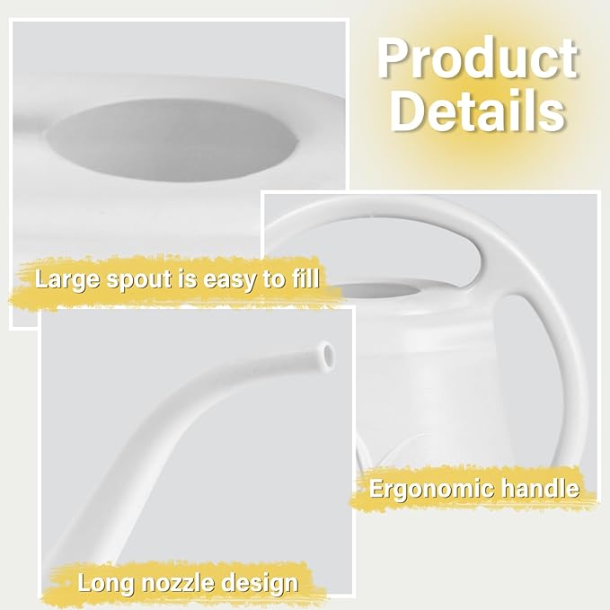 ZXJ Plant Watering Can - for Indoor and Outdoor Home Garden Plants - with Long Spout - White - 1/2 Gallon