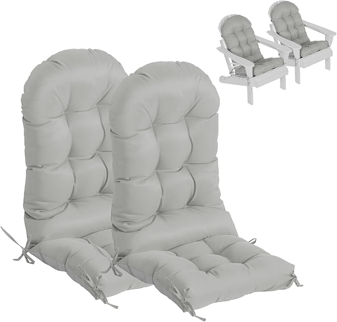 Adirondack Chair Cushions, Extra Thick, Waterproof, Fade-Resistant, High Back, Outdoor, 100% Polyester, Set of 2 (Grey)