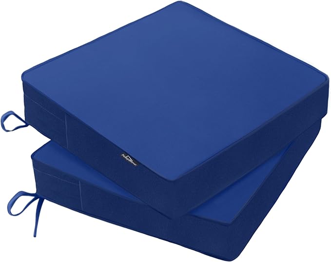 Outdoor Chair Cushions 20 x 20 x 3 Inch, Waterproof & Fade Resistant Patio Seat Cushion for Furniture with Handle and Ties, Thick Seating Pads for Outside Sofa Couch Set of 2, Blue