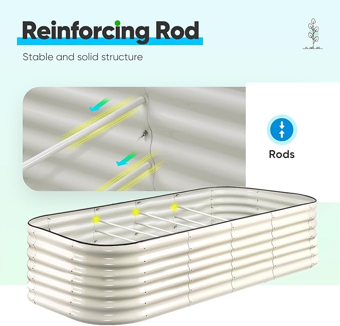 Quictent Galvanized Raised Garden Bed Kit, 6x3x2 ft Oval Metal Planter Box Tall for Vegetables Outdoor Backyard, Rubber Strip Edging Included, Beige