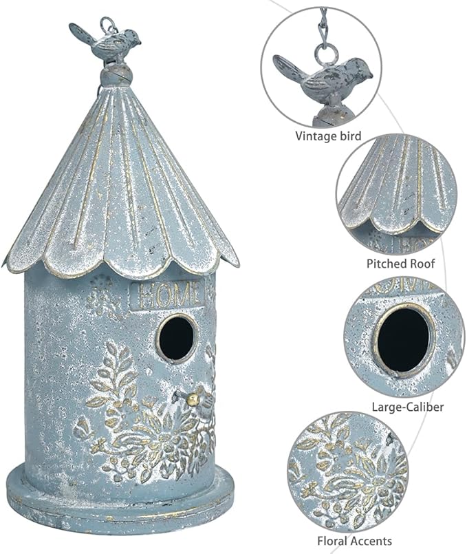 Metal Hanging Birdhouses for Outdoors Bird Houses for Outside Unique Bird Nest for Bluebird Wren Chickadee Sparrow Bird Nest Box for Garden Patio