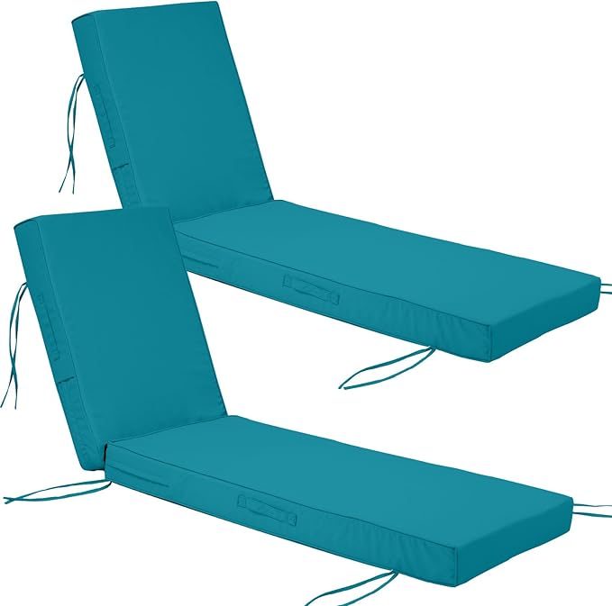 Chaise Lounge Cushions Outdoor Set of 2, Waterproof & Fade Resistant Patio Lounger Cushions, Replacement Sun Lounger Pads with Removable Cover for Pool, Deck, Lawn Furniture