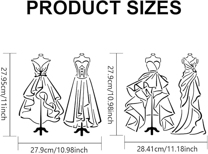 MAYJOYDIY 4 Styles Dress Stencils for Painting 11.8x11.8inch Formal Evening Wedding Dress Drawing Templates with Paint Brush for Art Crafts Wall Furniture
