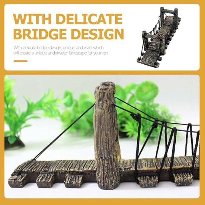 Balacoo Aquarium Decor Bridge: Resin Garden Rope Bridge Ornament for Betta Fish Tank Landscape Decoration - Dark Brown, 6.29 Inch