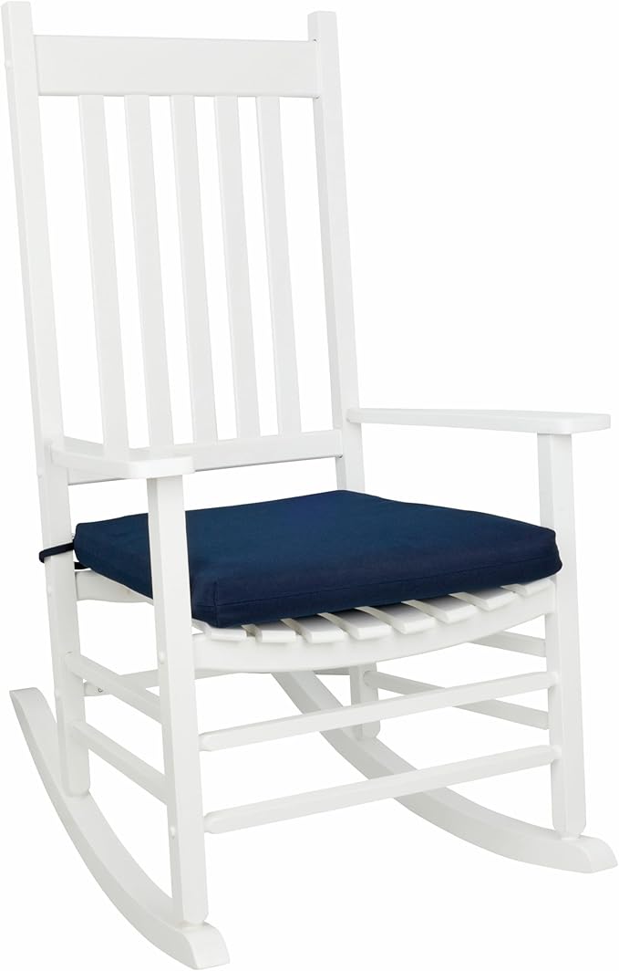 Shine Company Weather-Resistant Outdoor Rocking Chair Seat Cushions, 22"x20", Performance Fabric with Foam Core, Removable Cover with Ties, Set of 2, Navy Blue