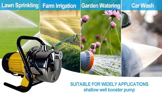 1HP 18gpm Shallow Well 110V Booster Pump Portable Garden Pond Water Transfer Pump Electric Yard Pool Cover Draining Pump Above Ground Self Priming Irrigation Pump Stainless Steel