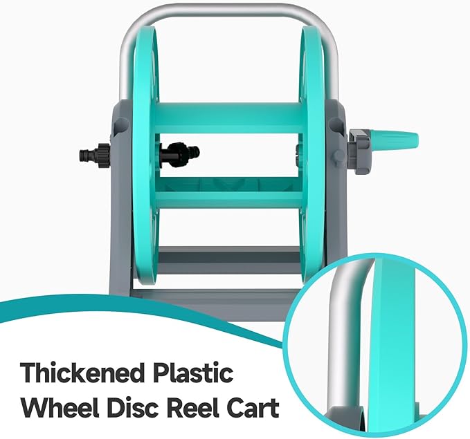 Garden Hose Reel Cart,Portable Hose Reel Holder Hold Up to 50-80 Feet of 5/8" Hose,Wall Mounted Water Hose Reel,Upgraded Plastic Wheels for Outside Car Washing, Watering (Blue, 80FT)