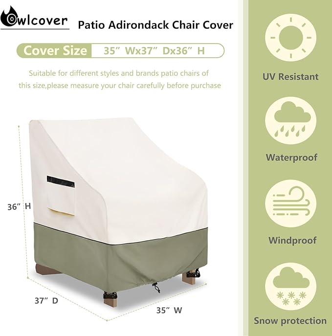 Patio Adirondack Chair Cover 35 W x 37 D x 36 H inches,600D Heavy Duty Waterproof Outdoor Chair Covers,Patio Furniture Covers for Adirondack Chairs,Beige