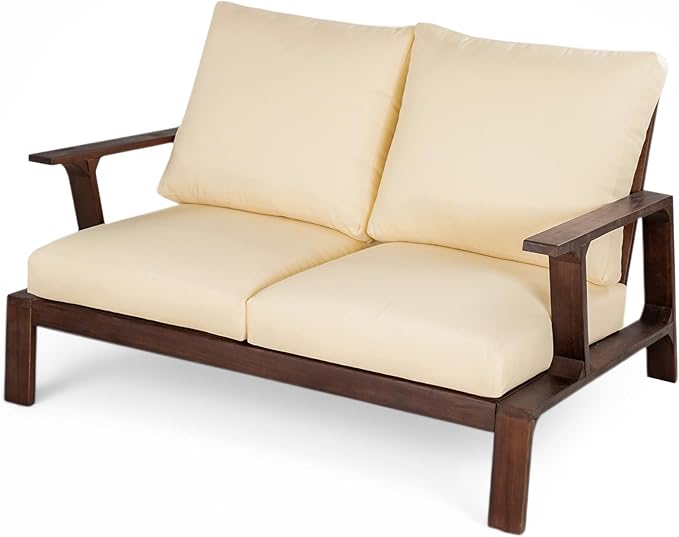 4 Pieces Outdoor Sofa Set 4-Person Patio Seating Group Outdoor Conversation Set with Cushions and a Coffee Table for Patios, Gardens, or Balcony, Dark Brown +Beige Cushion
