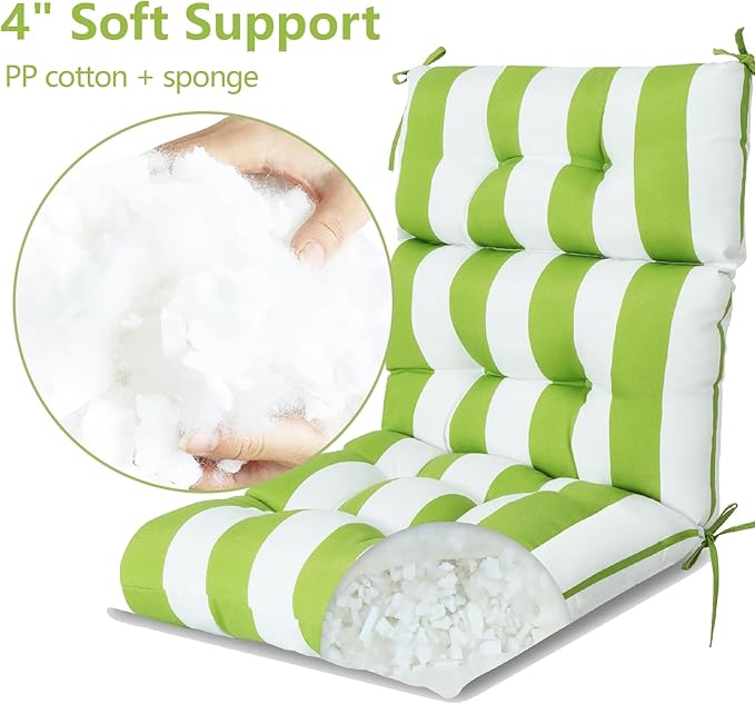 High Back Chair Cushions Set of 2, Adirondack Chair Cushion with Waterproof, Rocking Chair Cushion for Outdoor Patio, Garden Porch 45”x 22”x 4 (2, Green White B)