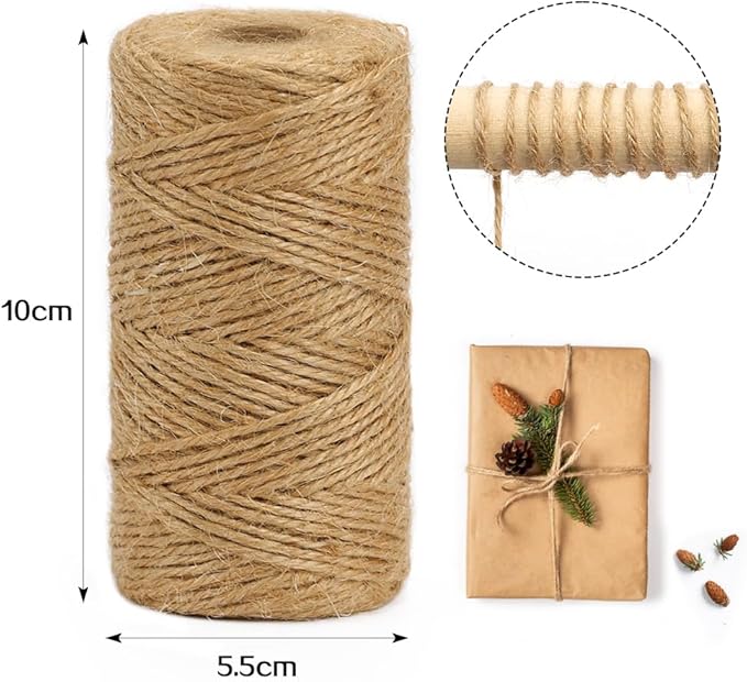 1000 Feet Natural Jute Twine String, Tenn Well 3Ply 2mm Arts and Crafts Twine for Gift Wrapping, Picture Display, Crocheting, Wedding, Christmas Ornaments (3pcs x 335 Feet)