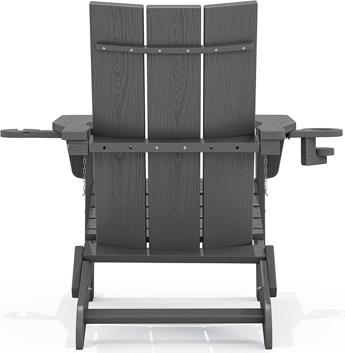 SERWALL Outdoor HDPE Adirondack Chair Set 8，Folding Adirondack Chair with Cup Holders, All Weather Resistant Modern Adirondack Chair, Gray