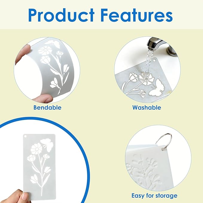 36 Pcs Wildflower Stencils for Painting on Wood & Canvas, 6x3 Inch Reusable Botanical Stencils, Plastic Floral Templates for Scrapbooking, Journals, DIY Art Crafts and Home Ornaments