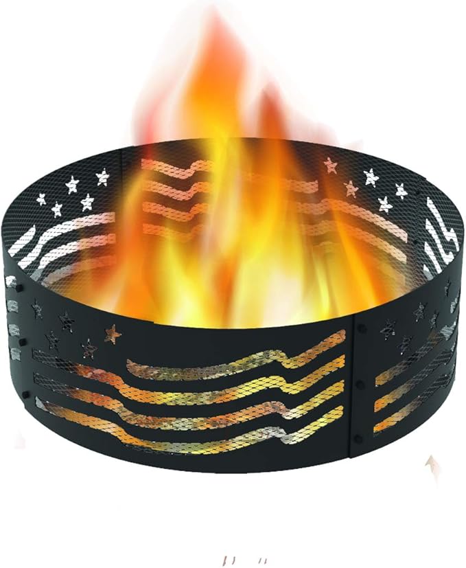 Blue Sky Outdoor Steel Decorative Fire Pit Ring, Stars and Stripes Flag, 36" x 12"