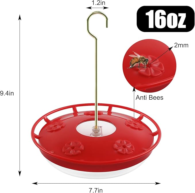 FEED GARDEN 16 OZ Hummingbird Feeders for Outdoor 5 Feeder Ports Ant Bee Proof Leak-Proof Cleaning Brushes Nectar Easy Clean Fill Bird Feeder 1 Pack