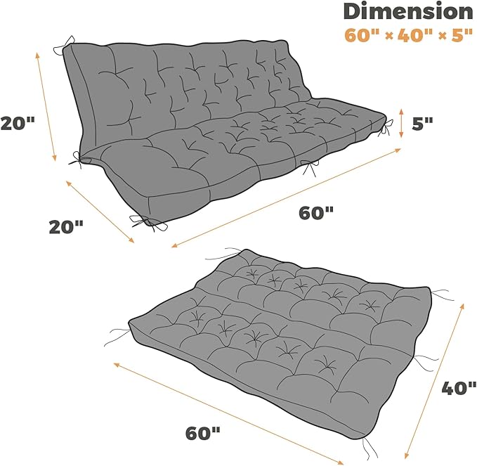 Porch Swing Cushions, Patio Swing Cushions Waterproof for Outdoor Furniture Thickened Outdoor Swing Bench Cushions 2-3 Seater Replacement with Ties (Light Grey, 60x40 Inch)