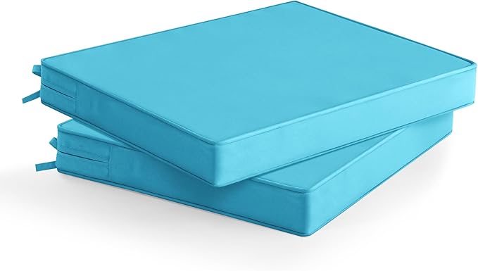 Outdoor Chair Cushions Set of 2: Waterproof & Color Fastness Seat Cushion for Patio Furniture - 22 x 22 x 3 Inch Chair Pads with Ties and Hidden Zipper - Patio Chair Cushion Replacement, Teal