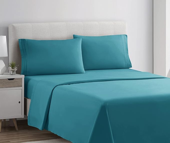 Clara Clark Bed Sheets, Premier 1800 Series 4 Piece Bed Sheet Set, Deep Pocket, Wrinkle, Fade, Stain Resistant, Luxury Soft Bedding Sheets & Pillowcases, Twin, Teal