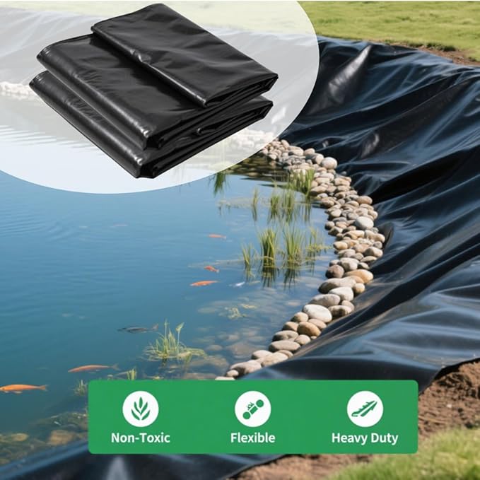Pond Liner 10x15FT Heavy Duty HDPE Thickened Waterproof Suitable for Fish Habitats, Weather Resistant for Garden Ponds, Koi Ponds, Swimming Pool Covers, Water Features & More