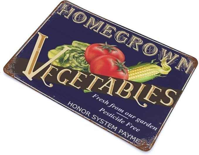 Vegetable Tomato Corn Metal Retro Vintage Tin Sign for Outdoor Patio Garden and Home Bar Club Wall Decor Sign Metal Sign Vintage Homemade Vegetable Pesticide Free Kitchen Sign 12x8 inhces