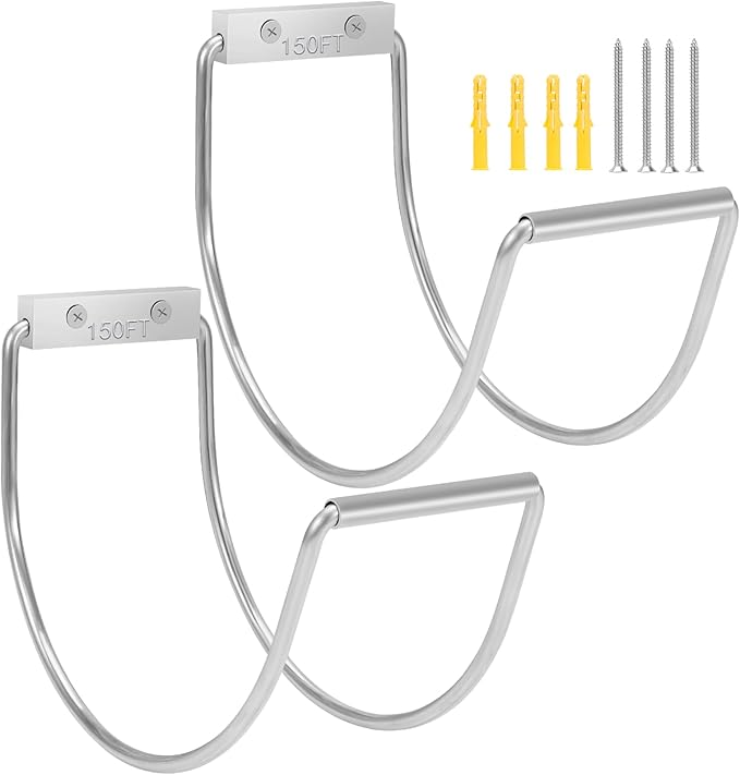 Garden Hose Holder Wall Mounted,304Stainless Steel Solid Hook Holds Up to 150Ft - Chrome