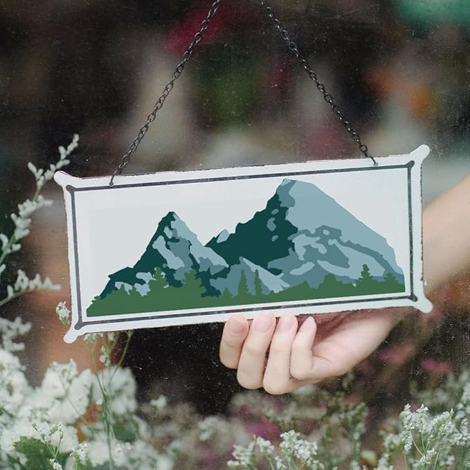 MAYJOYDIY 2pcs Layered Mountain Stencil 11.7×8.3inch Large Nature Mountain Forest Stencil Template with Paint Brush Reusable Tree Drawing Templates for Crafts Wall Art Furniture Wood Canvas