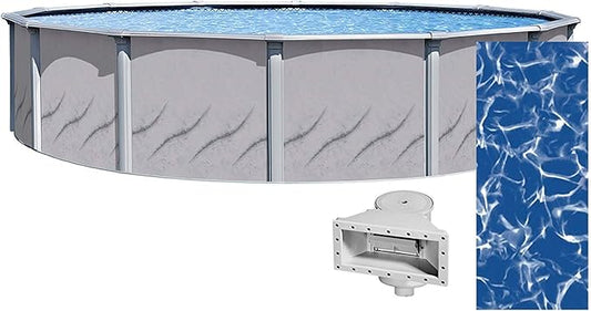 Lake Effect Pools 'Galeria' 24' Foot Round Above Ground Swimming Pool | 52" Inch Height | Sunlight Overlap Liner and Widemouth Skimmer Bundle | Resin Protected Steel-Sided Walls