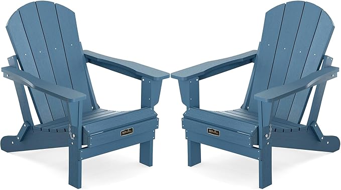SERWALL Foldable Adirondack Chair Set of 2 for Patio Garden Outdoors Fire Pit-Blue