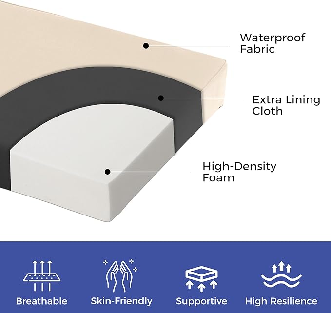 Outdoor Bench Cushions for Outdoor Furniture, 48x18x3 Inch, Waterproof Bench Pillow, Fade Resistant Long Bench Seat Pads for Garden, Indoor, Porch Swing, Beige